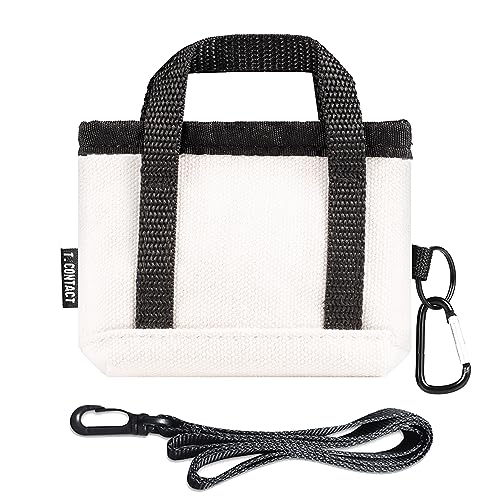 T.CONTACT Mini Tote Bags Airpods Case Pouch Coin Purse Keychain Zip Id Case Wallets With Lanyard Small Cosmetic Bag Accessory Organizer for Women and Men.(White)…