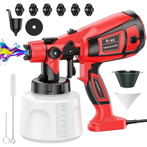 Pokk Paint Sprayer, 750W HVLP Electric Spray Paint Gun with 6 Copper Nozzles & 3 Spray Patterns, Paint Sprayers for Home Interior and Exterior, Furniture, Cabinets, Fence, Walls, Ceiling PS28