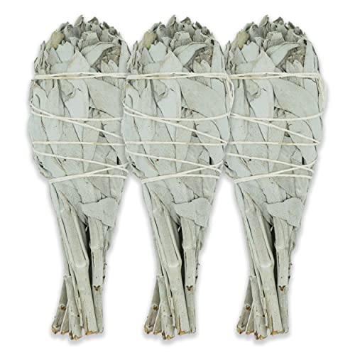 ESPOIR & AMOUR White Sage Torch 4' - 3 Spiritual Sage Sticks for Smudging, Healing and Ritual - Hand-Tied Smudge Sticks to Cleanse Negativity - Sustainably Harvested 4 Inch Californian Sage Bundle