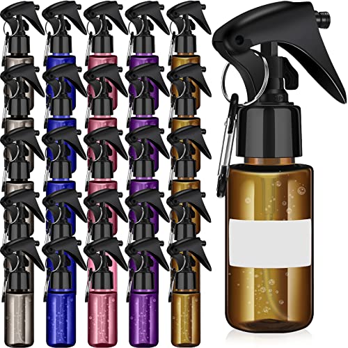 Roshtia 20 Pcs Small Spray Bottle with Keychain 2 oz Plastic Mini Spray Bottles Refillable 60ml Travel Size Spray Bottle with 1 Sheet Sticker Empty Hand Sanitizer Containers for Face Wash, 5 Colors