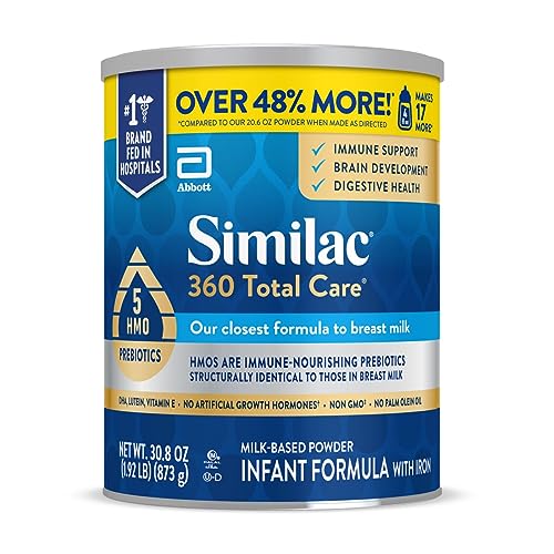 Similac 360 Total Care Infant Formula with 5 HMO Prebiotics, Our Closest Formula to Breast Milk, Non-GMO, Baby Formula Powder, 30.8-oz Can (Packaging may vary)