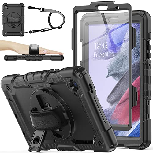 Case for Samsung Galaxy Tab A7 Lite 2021 8.7'' SM-T220/T225/T227 with Screen Protector Pencil Holder [360 Rotating Hand Strap] &Stand, SEYMAC stock Drop-Proof, Black