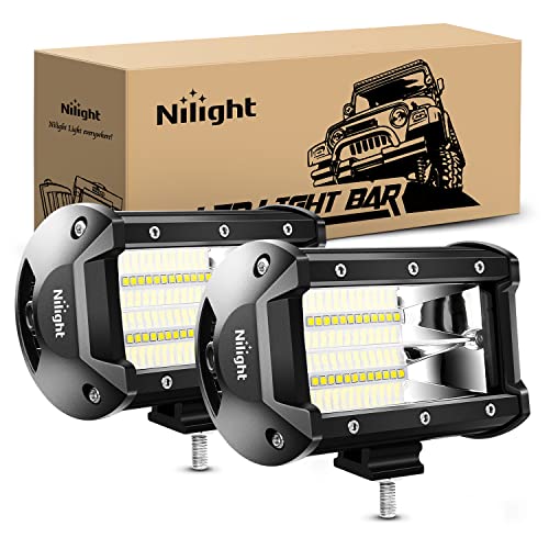 Nilight 18001F-B 2PCS 5Inch 72W Double Row Flood Bar 10800Lumens Driving Fog Led Off Road Lights for Trucks Jeep ATV UTV SUV Boat Marine,2 Years Warranty