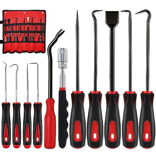 KEZE 11Pc Precision Pick & Hook Set with Scraper and Magnetic Telescoping Tool Kit for Remove Automotive Electronics Maintenance Hoses Gasket Hand Pick Up Tools