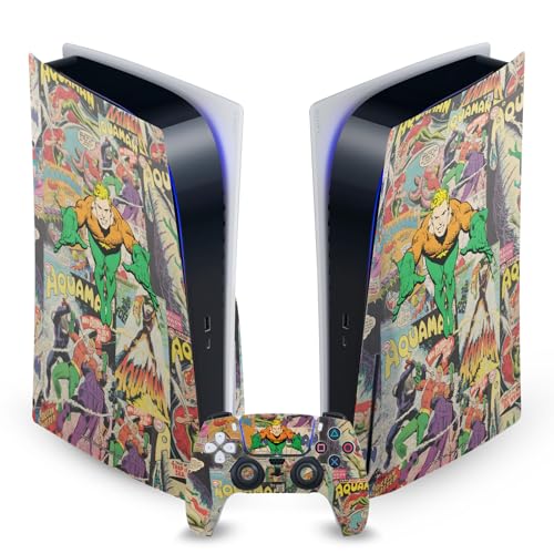 Head Case Designs Officially Licensed Aquaman DC Comics Character Collage Comic Book Cover Vinyl Faceplate Gaming Skin Decal Compatible with Sony Playstation 5 PS5 Disc Console & DualSense Controller