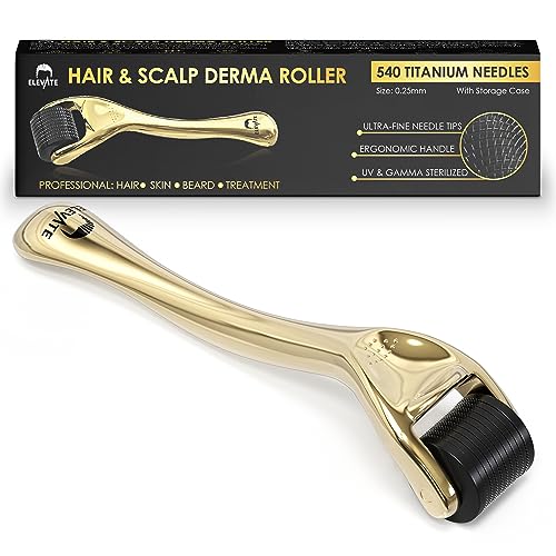 ELEVATE Derma Roller 0.25 mm Microneedle with 540 Titanium Micro Needles - Gold Color 1 Pack - Includes Storage Case - Personal Use Microneedling Roller - Microdermabrasion Face Roller Beard Skin Hair
