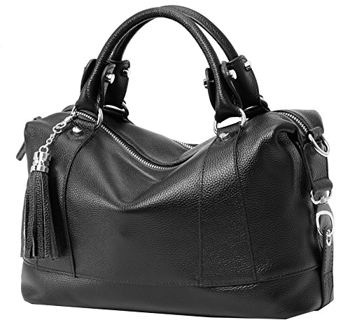Heshe Leather Purses for Women Shoulder Handbags Tote Top Handle Bags Designer Satchel Hobo Purse Ladies Crossbody Bag (Black)