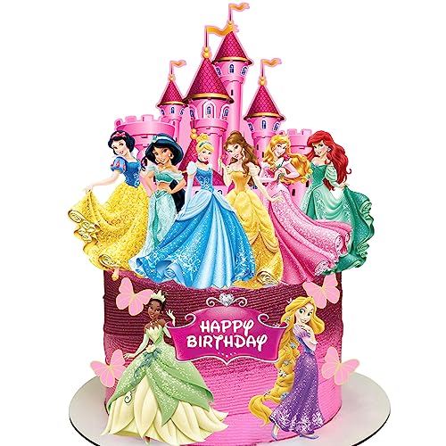 14Pcs Princess Cake Topper for Girls Birthday Party Decoration, Princess Birthday Party Supplies, Pink Princess Cake Decorations Castle Party Decorations