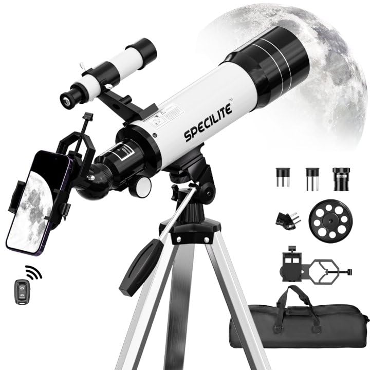 SPECILITE Telescope for Adults and Kids, 70mm Aperture 400mm Refractor Telescope for Astronomy Beginners(16x-120x), Portable Travel Telescope with Phone Adapter, Wireless Control,Tripod and Carry Bag