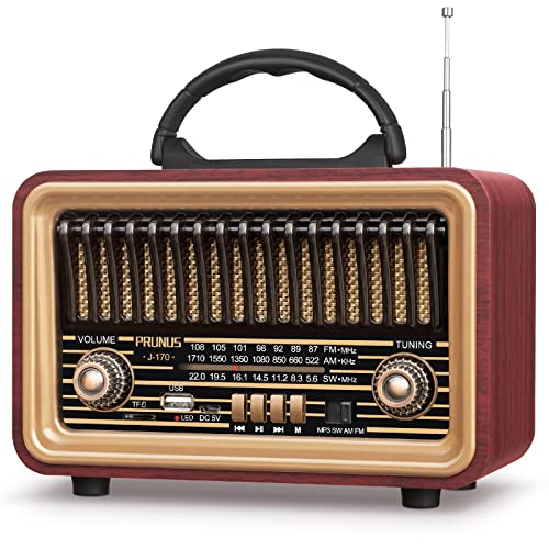 【2023 Newest】 PRUNUS Retro Bluetooth Radio with Rich Bass Speakers,Loud Stereo Sound,Portable Wireless Speakers AM FM Radio with USB, TWS Pairing, BT5.0, TF Card & MP3 Player for Home/Outdoor/Gift