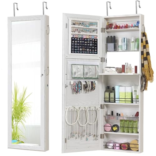 GISSAR Jewelry Mirror Armoire Wall Mount Over The Door Cabinet Storage Organizer Lockable Full Length Door Mirror(White)