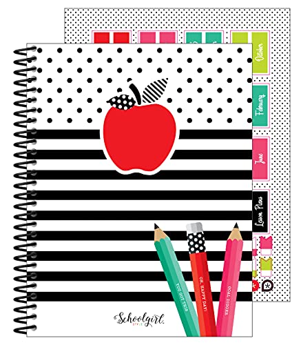 Schoolgirl Style Black, White & Stylish Brights Teacher Planner, 8' x 11' Undated Teacher Planner With Planner Stickers, Teacher Planners and Lesson Planner for Classroom Organization