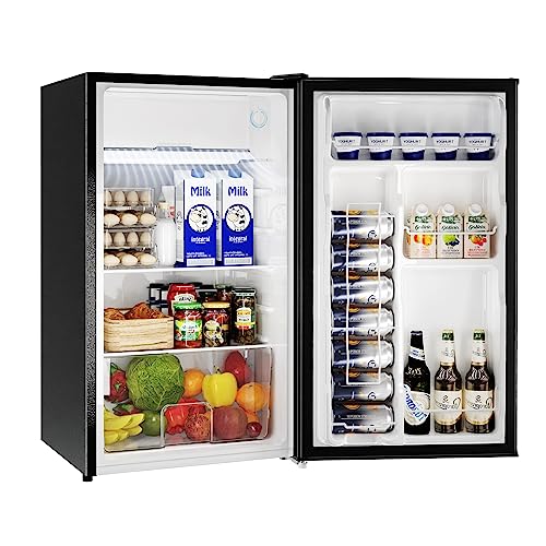BANGSON Mini Fridge with Freezer, 3.2Cu.Ft, Single Door Small Refrigerator, Energy-efficient, Low Noise, Mini fridge for Bedroom Dorm and Office, Black…