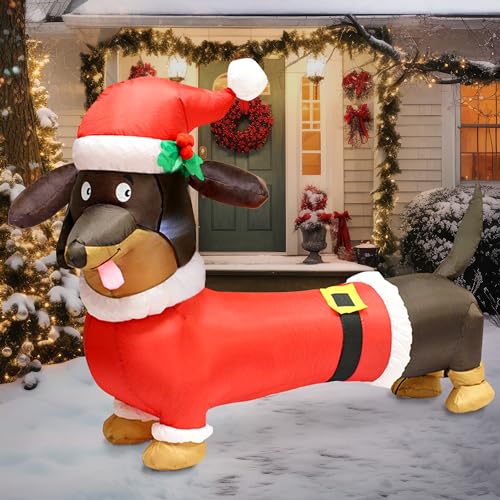 Joiedomi 5FT Christmas Puppy Inflatable Decoration with Build-in LED, Christmas Dachshund Inflatable, Blow Up Wiener Dog Yard Decoration for Xmas Indoor Outdoor Yard Garden Décor