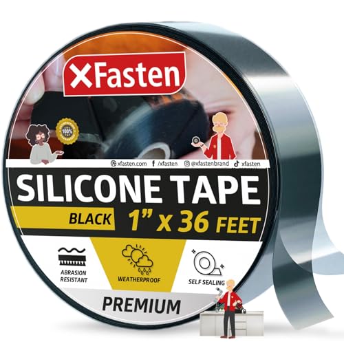 XFasten Self Fusing Silicone Tape Black 1' X 36-Foot, Silicone Tape for Plumbing, Leak Seal Tape Waterproof, Silicone Grip Tape, Rubber Tape Thick for Pipe, Hose Repair Tape, Stop Leak Tape