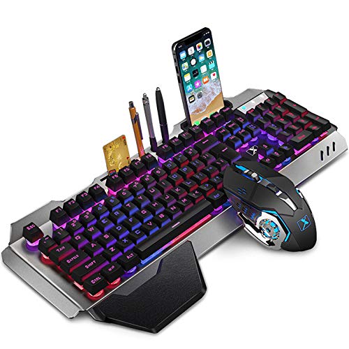 Rechargeable Keyboard Mouse Combo Backlit,2.4G Wireless Gaming Keyboard with Palm Rest,Multimedia,Ergonomic,3000Mah Large Capacity Battery and Adjustable DPI Mouse for Computer,PC,Laptop,Mac (Black)