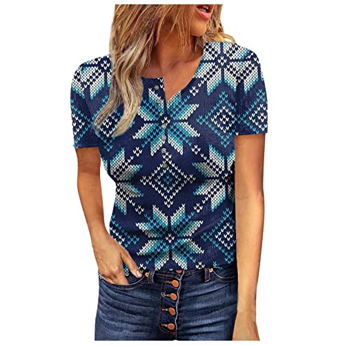 Women's Ladies Extended Shoulder Tee, Crewneck Pullover Tunic Patchwork Tops Casual Basic Tee Shirt Ladies Vintage Casual Round Neck Buttons Top Loose Sweatshirts for Holiday