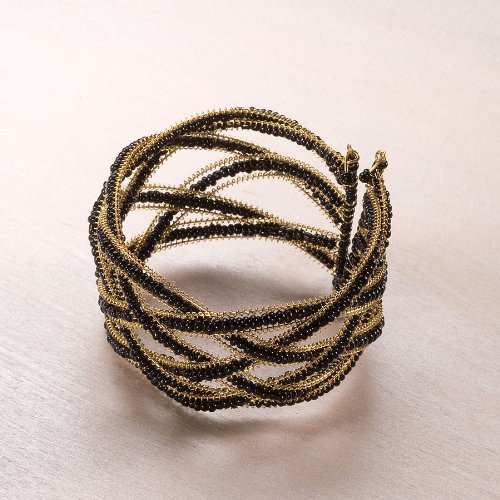 Otm Brac Black Gold Bead Cuff