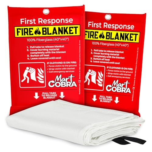 Mart Cobra Fire Blanket for Home Safety x2 Emergency Fire Blanket for Kitchen Fiberglass Fire Blankets Fireproof Blanket House Fire Safety Flame Retardant Fabric Home Safety Tarp Grease Spray