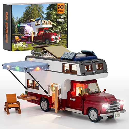 FUNWHOLE Lighting Camper-Van Building Set - Camper Vehicles Construction Building Bricks Set with LED Lighting Kit 1741 PCS for Teens and Adults