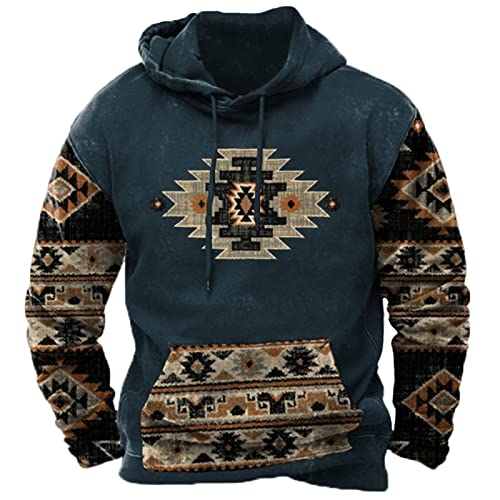 OPHPY specials of the day clearance primeCowboy Hoodies For Men Western Tribal Aztec Print Hooded Sweatshirt Retro Drawstring Long Sleeve Country Pullover Tops
