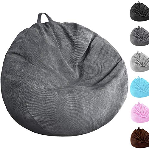 Kisoy Stuffed Animal Storage Bean Bag Chair Cover (No Filler) Washable Ultra Soft Corduroy Bean Bag Cover for Organizing Plush Toys or Textile, Sack Bean Bag for Adults, Teens