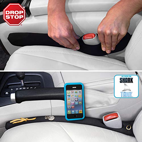 Drop Stop - The Original Patented Car Seat Gap Filler (As Seen On Shark Tank) - Between Seats Console Organizer, Set of 2 and Slide Free Pad and Light