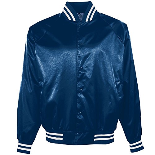 Augusta Sportswear Augusta Satin Baseball Jacket/Striped Trim, Navy/White, Small