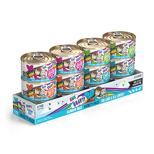 Weruva B.F.F. Omg - Best Feline Friend Oh My Gravy!, Variety Pack, Rainbow Road, Wet Cat Food By, 2.8Oz Cans (Pack Of 12)