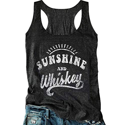 Country Concert Tank Tops Women Vintage Sunshine Racerback Tank Tops Summer Casual Classic-Fit Sleeveless T Shirt Cami (S, Black)