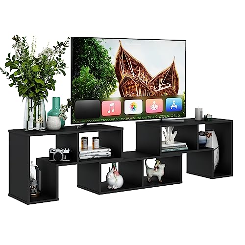 Tangkula 3 Pieces Console TV Stand, Free-Combination Entertainment Center for 50 55 60 65 Inch TV, Minimalist Modern TV Media Stand, DIY Open Storage Bookcase Shelf for Living Room (Black)
