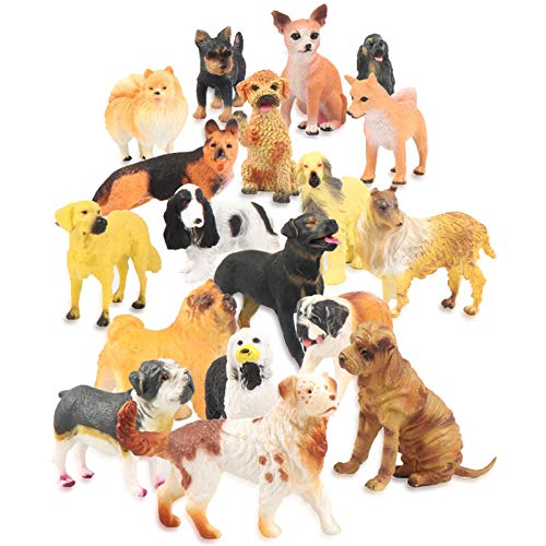 Liberty Imports 18 PCS Large Dog Figurines Playset, 4' Toy Pet Puppy Realistic Play Figures, Canine Bulk Animal Variety Cake Toppers, Party Favors for Kids