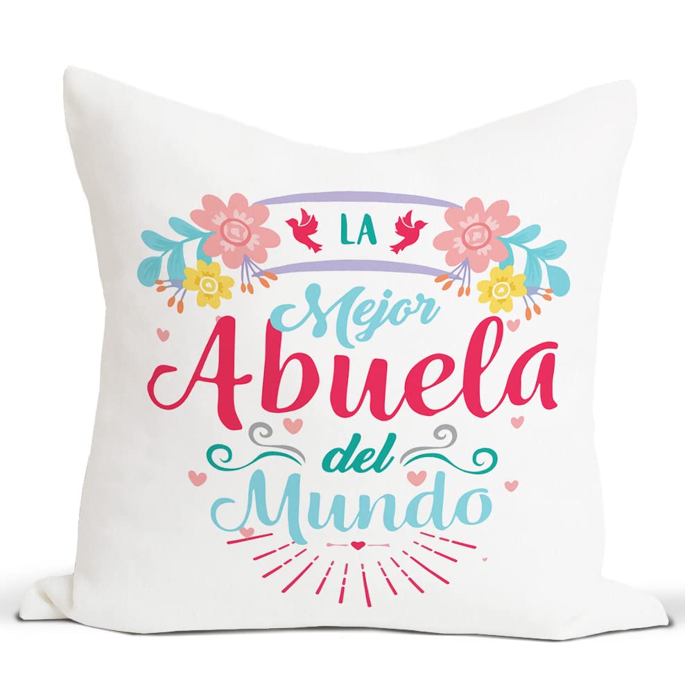 Rusenbao La Mejor Abuela Del Mumdo Spanish Garland Throw Pillow Covers Decorate Home Living Room Bedroom,18x18 Inch Pillowcase,Latino Grandma Gifts from Granddaughter Grandson