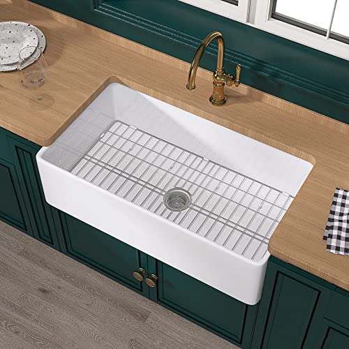 Miuara Farmhouse Sink 36 Inch x 20 Inch Fireclay White Farmhouse Sink Undermount Farmhouse Kitchen Sink Apron Front Kitchen Sink Huge Single Bowl Farm Sink with Custom Bottom Grid & Sink Strainer