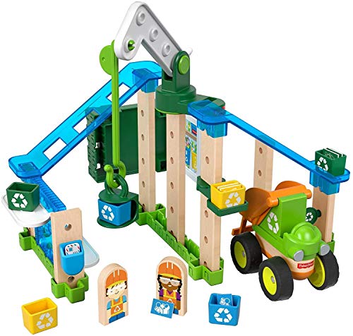 Fisher-Price Wonder Makers Design System Lift & Sort Recycling Center - 35+ Piece Building and Wooden Track Play Set for Ages 3 Years & Up