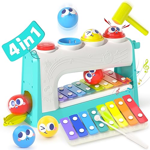 HOLA Toys for 1 Year Old Boy Gifts- 4 in1 Musical Pounding Toy with Xylophone, 1 Year Old Boy Birthday Gift, 1 Year Old Toys for Boys Toddler Toys Age 1-2 3, Montessori Toys for 1 Year Old Girl Gifts