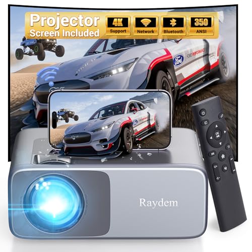 Raydem Projector, 1080P Full HD Movie Projectors with WiFi and Bluetooth, Mini 4K Smart Video Projector Compatible with TV Stick, Portable Outdoor Home Theater Movie Projector, Native 550ANSI 13000L
