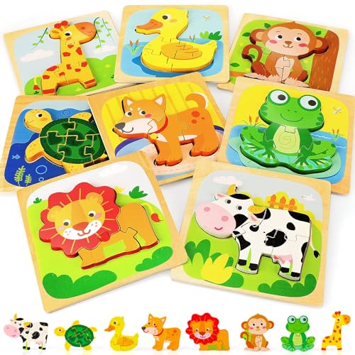 Toy Life Toddler Puzzles 8 Wooden Puzzles for Toddlers 1-3, Puzzle 2 Year Old, Toddler Puzzles Ages 2-4, Montessori Puzzles for 1 Year Old, Baby Puzzles 12-18, Kids Toys Gift Learning Toys for 1-3