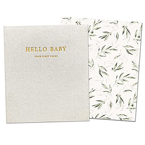 Peachly Unisex Baby Memory Book | Minimalist Baby Book First Year Baby Book Keepsake for Milestones | Simple Scrapbook Baby Books for Boy or Girl | Baby Book Keepsake Natural Linen - Olive