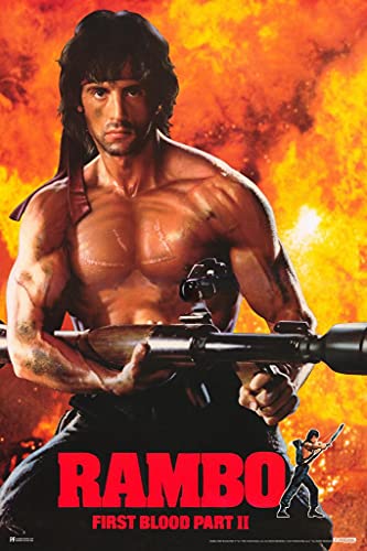 Rambo First Blood Part 2 II Retro Vintage 80s Movie Theater Decor Memorabilia Action Film Sylvester Stallone Series Collection Classic War Cool Wall Decor Art Print Poster 24x36