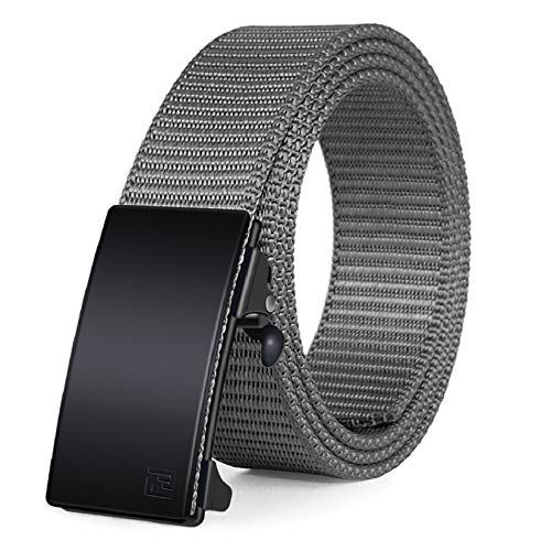 FAIRWIN Ratchet Web Belt,1.25 inch Nylon Web Automatic Slide Buckle Belt - No Holes and Invisible Belt Tail Web Belt for Men (Grey, M- waist 36'-42')