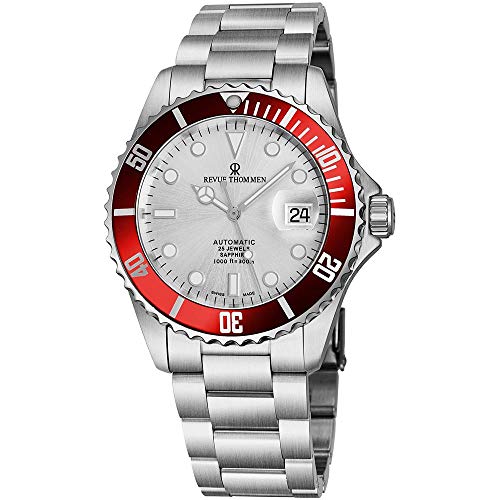Revue Thommen Mens Automatic Diver Watch - 42mm Analog Silver Face Diving Watch with Luminous Hands, Date and Sapphire Crystal - Stainless Steel Metal Band Swiss Made Waterproof Dive Watch 17571.2126