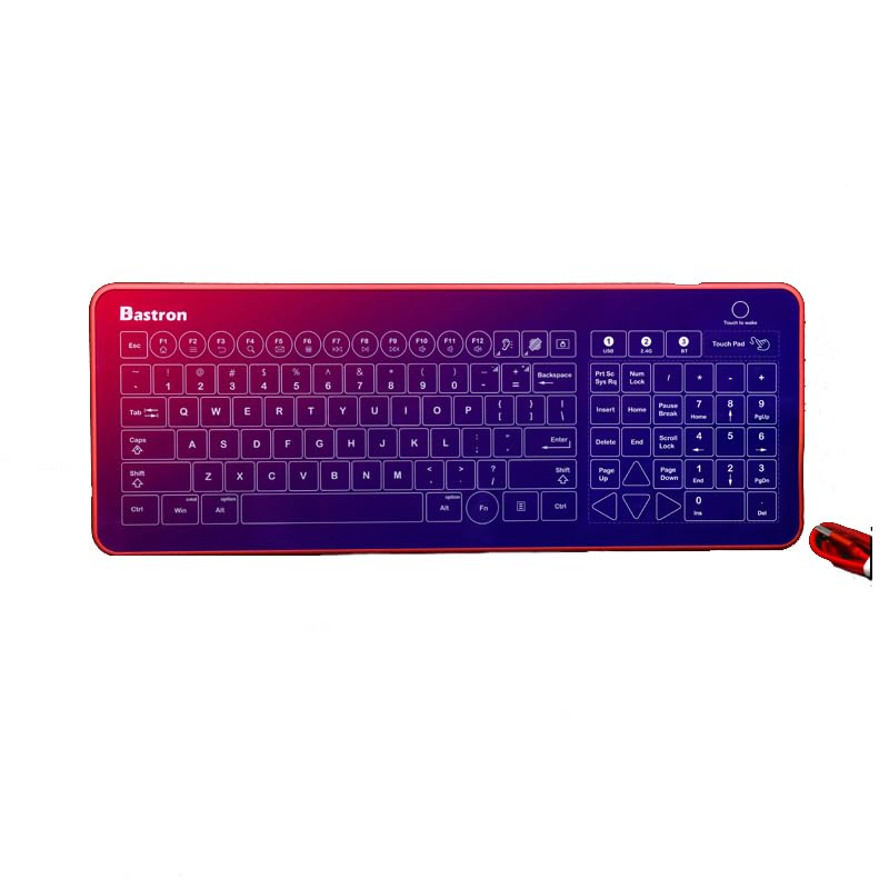 Bastron Wireless Glass Touch Smart Keyboard with Intergrated Trackpad Waterproof Surface for Computer PC