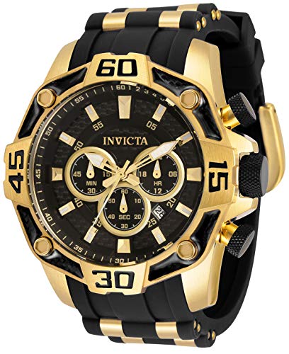Invicta Men's Pro Diver 52mm Silicone and Stainless Steel Quartz Chronograph Watch, Black/Gold (Model: 33837)