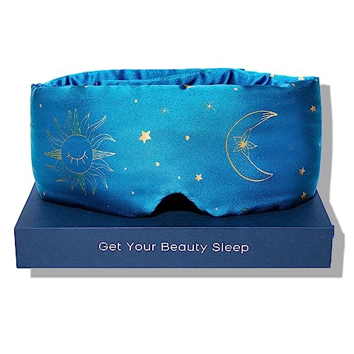 Fleur&Yang Silk Sleep Mask, Adjustable Blackout Sleeping Mask for Men Women, Soft Breathable 100% Mulberry Silk Fabric, Cooling Eye Cover Blindfold for DeepSleep or Meditation(Luna)
