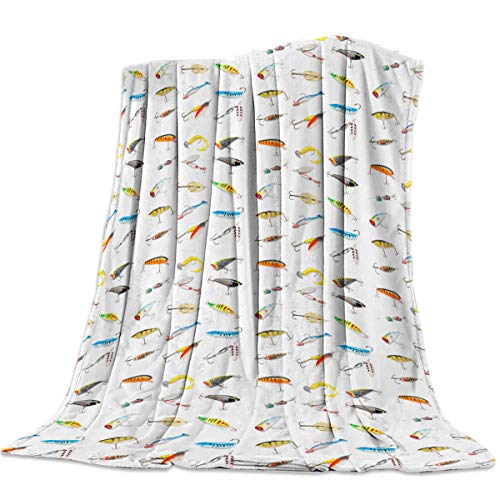 CosyBright Lightweight Warm Luxury Throw Blanket Fannel Fleece Bed Blanket Fishing Hook Super Soft Reserviber Blanket for All Season Bed Couch Sofa 39x49 Inch Twin Size