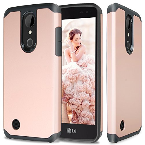 TJS Phone Case Compatible with LG K20 Plus/LG K20 V/LG Harmony/LG Grace 4G LTE, Dual Layer Hybrid Shockproof Drop Protection Impact Cover (Rose Gold)