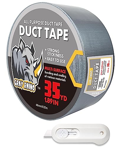 GRAY RHINO Silver Duct Tape Heavy Duty Waterproof 1.88in 105ft/35yd Tearable with No Residue Strong Adhesive Grey Duct Tape for Packaging Tape Indoor&Outdoor Repair Blackout Tape (Silver)