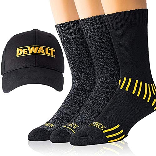 DEWALT Mens Crew Socks | Black Cotton Boot Socks for Men + Men’s Ball Cap Set