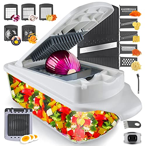 RüK Vegetable Chopper Slicer Onion Dicer, Multi 22-in-1 Veggie Mandoline Food Cutter for Tomato Fruit with Lemon Squeezer, E-Recipe, 11 Blades, Egg Separator & Slicer, Container